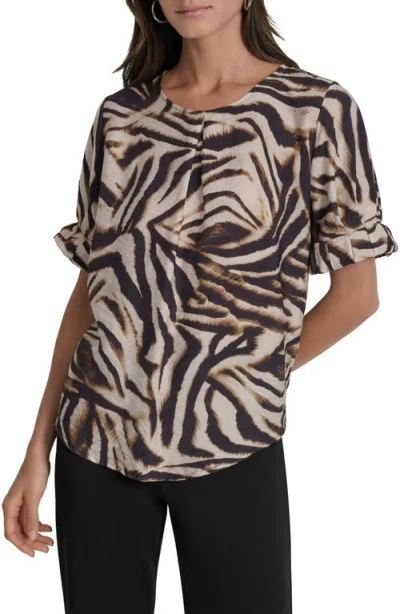 Dkny Abstract Zebra Print Voile Top In Black