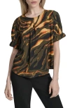 Dkny Abstract Zebra Print Voile Top In Green