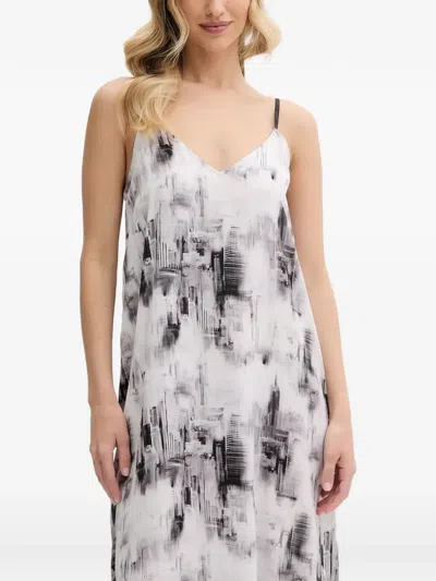 Dkny Abstract-print Midi Nightdress In White