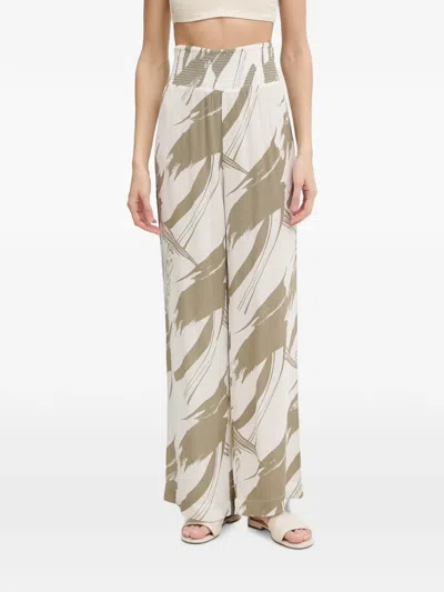 Dkny Abstract-print Smocked Trousers In Green
