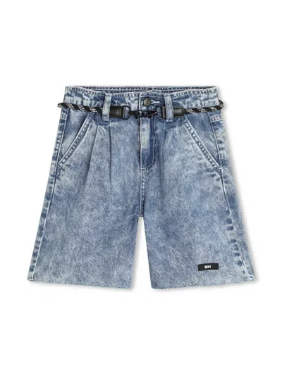 Dkny Kids' Acid-wash Denim Shorts In Blue