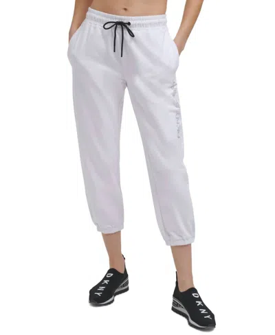 Dkny Activewear Cotton Embellished Logo Jogger Pants In White