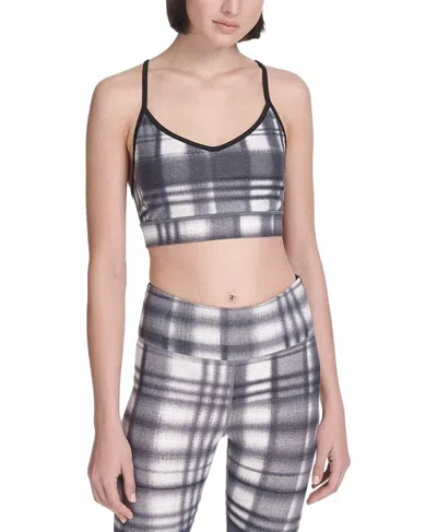 Dkny Activewear Eclipse Plaid Sports Bra In Carbon Combo In Gray