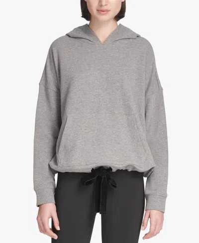 Dkny Activewear French Terry Velvet Tie Hoodie In Heather Gray
