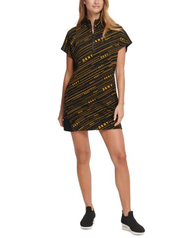 Dkny Activewear Meteorite Logo Print Fitness Workout Dress In Black In Multi