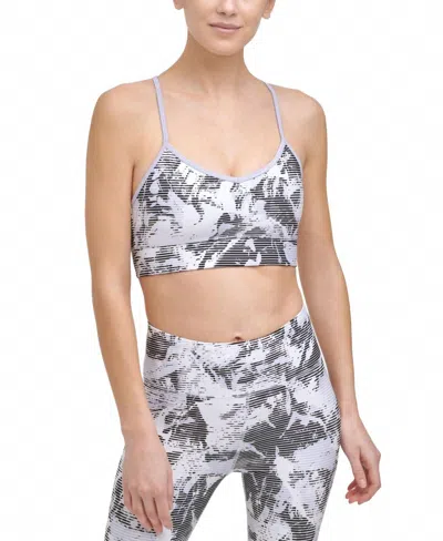 Dkny Activewear Shades Print Strappy Back Sports Bra In Pale Blue In Gray