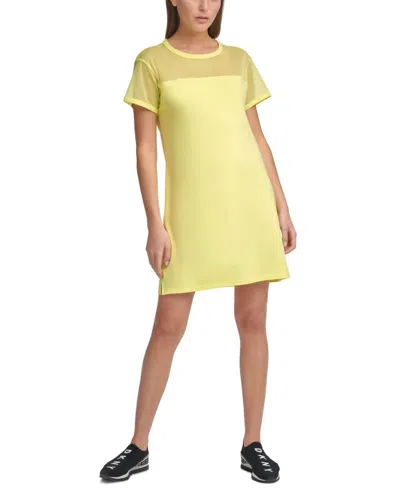 Dkny Activewear Sport Mesh-blocked T-shirt Dress In Sunny Lime In Multi