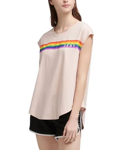 Dkny Activewear Sport Rainbow Logo T-shirt In Parfait In Metallic