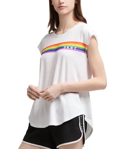 Dkny Activewear Sport Rainbow Logo T-shirt In White