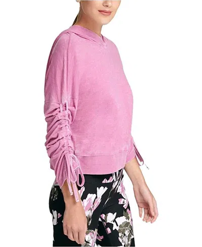 Dkny Activewear Sport Relaxed Cinch Sleeve Hoodie In Light Peony In Multi