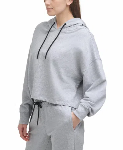 Dkny Activewear Sport Rhinestone Logo Cotton Hoodie In Pearl Gray Heather In Multi