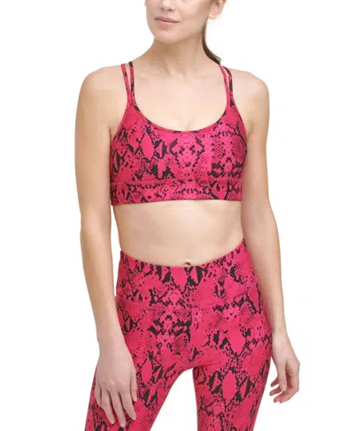 Dkny Activewear Sport Snake-embossed Sports Bra In Beetroot In Multi