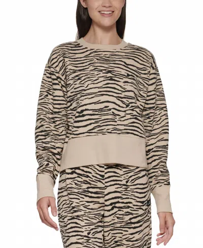 Dkny Activewear Sport Tiger-print Cropped Sweatshirt In Latte In Multi