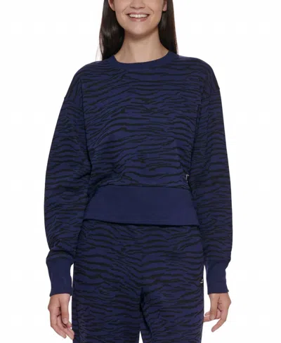 Dkny Activewear Sport Tiger-print Cropped Sweatshirt In Midnight In Multi