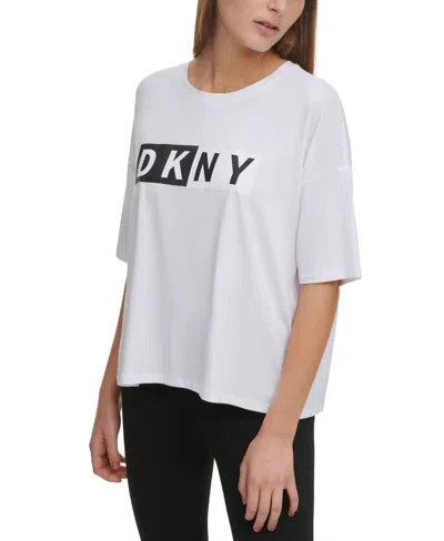 Dkny Activewear Sport Two-tone Logo Cropped T-shirt In White In Gray