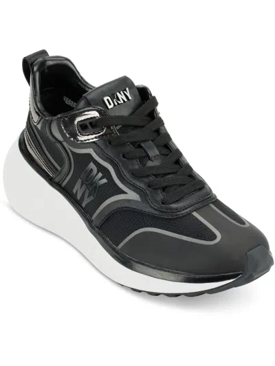 Dkny Aki-lace Up Sneakers Womens Mixed Media Lace-up Running & Training Shoes In Black