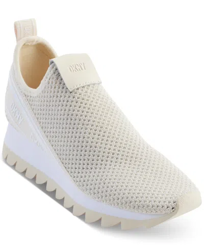 Dkny Alani Slip-on Signature Saw-tooth Sneakers In Bone,silver