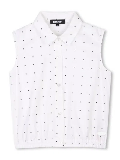 Dkny Kids' All-over Logo-print Shirt In White