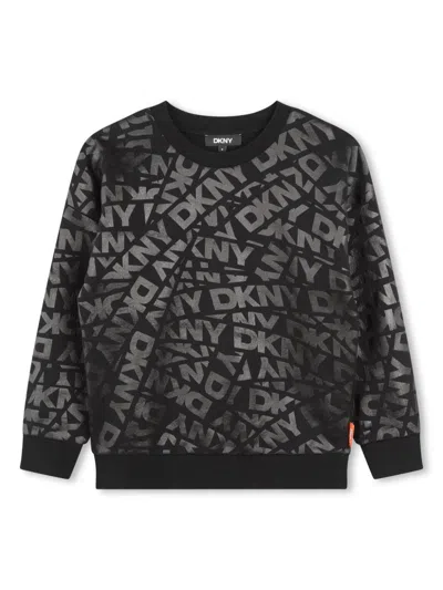 Dkny Kids' All-over Logo-tape Cotton Sweatshirt In Black