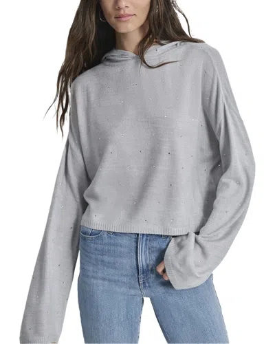Dkny All Over Rhinestud Cropped Boxy Hoodie Sweater In Gray
