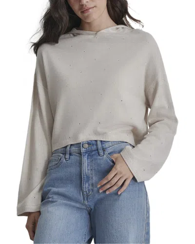 Dkny All Over Rhinestud Cropped Boxy Hoodie Sweater In Gray