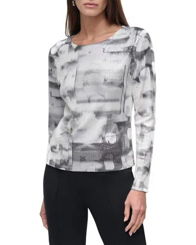 Dkny All Over Sequin Top In Gray