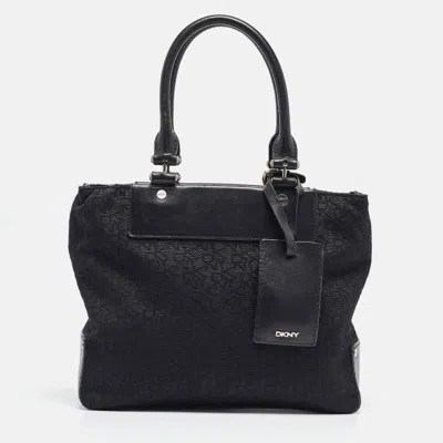 Dkny Allen Black Canvas And Leather Totes Bag