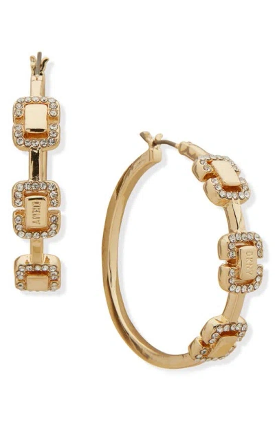 Dkny Allie Link Hoop Earrings In Gold/ Crystal