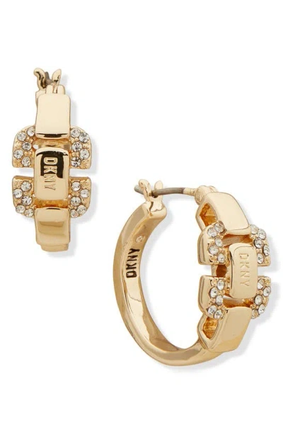 Dkny Allie Logo Hoop Earrings In Gold/ Crystal