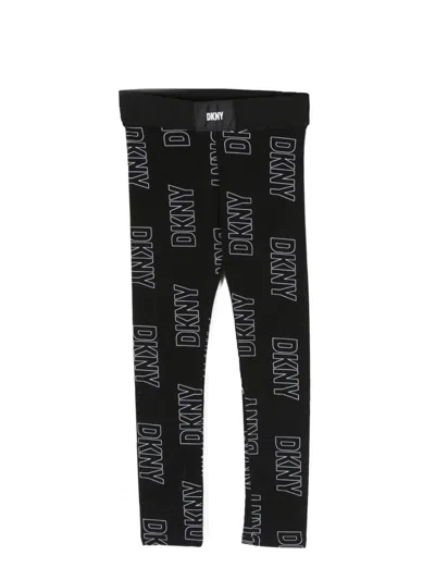 Dkny Logo-embroidered Cotton Leggings In Black