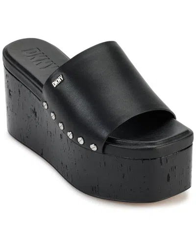 Dkny Alvy Leather Platform Sandal In Black