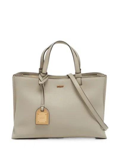 Pre-owned Dkny Alya Leather Tote Bag In Neutral
