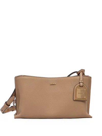 Dkny Alya Logo-plaque Crossbody Bag In Brown