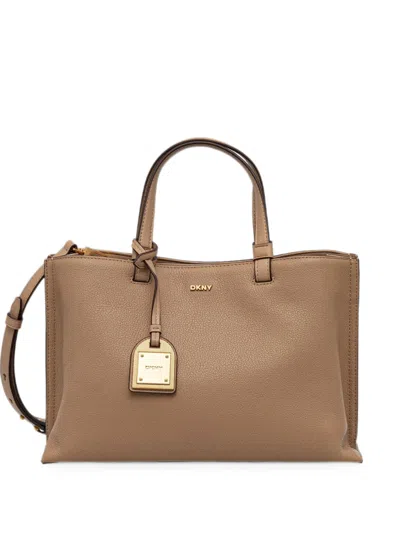 Dkny Alya Logo-plaque Tote Bag In Brown