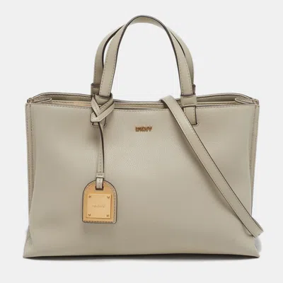 Pre-owned Dkny Alya Medium Taupe Leather Satchel In Sand