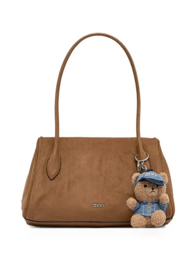 Dkny Amelie Bear-charm Suede Tote Bag In Brown