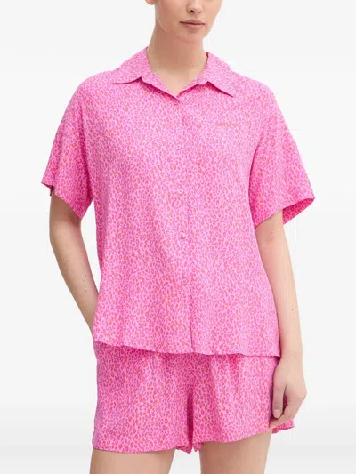 Dkny Animal-print Buttoned Pajamas In Pink