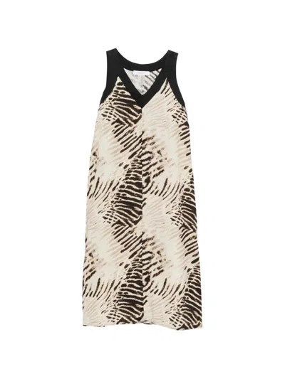 Dkny Animal-print V-neck Midi Dress In Gray