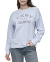Dkny Arched  1989 Jeans Overlay Rhinestone Logo Sweatshirt In Blue