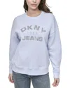 Dkny Arched  1989 Jeans Overlay Rhinestone Logo Sweatshirt In White