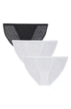 Dkny Assorted 3-pack Monogram Mesh Bikini In Black/white/white