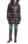 Dkny Asymmetric Bib Packable Quilted Coat In Brown
