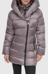 Dkny Asymmetric Bib Packable Quilted Coat In Graphite