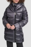 Dkny Asymmetric Bib Packable Quilted Coat In Blue