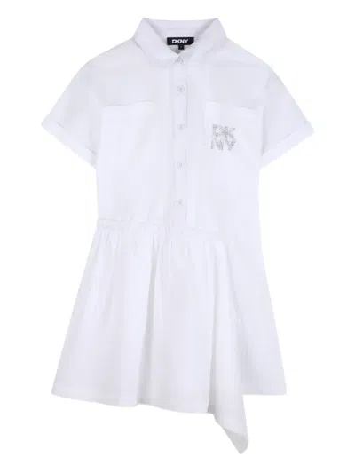 Dkny Kids' Asymmetric Logo-embellished Shirt Dress In White