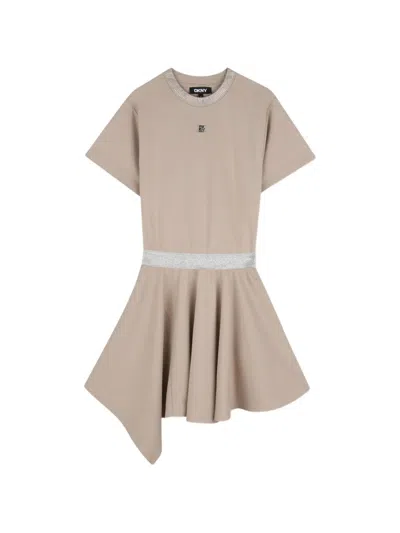 Dkny Kids' Asymmetric Rhinestone-embellished Dress In Neutral