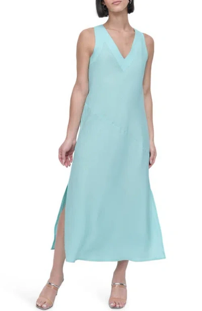 Dkny Asymmetric Sleeveless Linen Dress In Seafoam