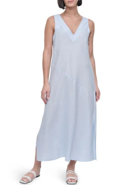 Dkny Asymmetric Sleeveless Linen Dress In Skyway Blue