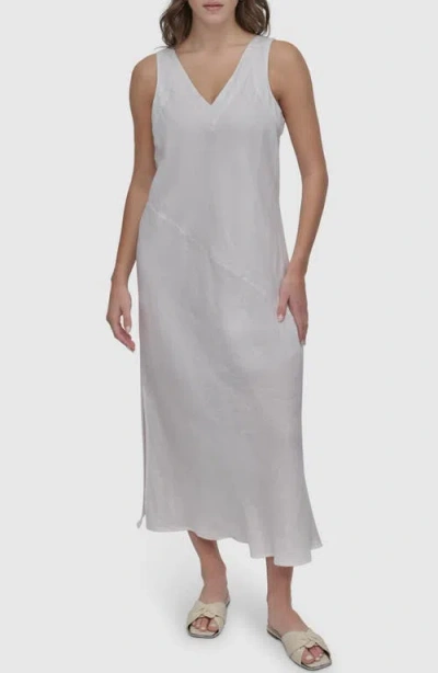 Dkny Women's Linen Panelled V-neck Midi Dress In White