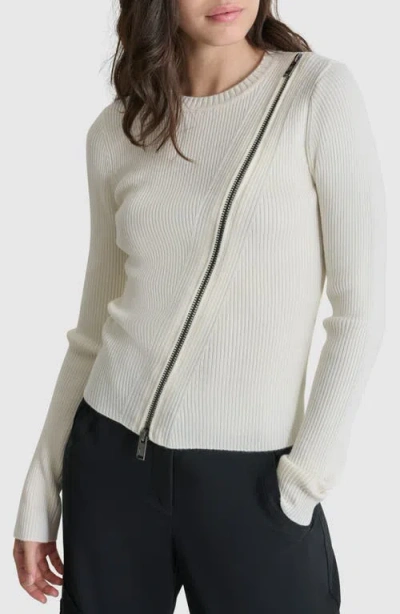 Dkny Asymmetric Zip Detail Sweater In Ivory